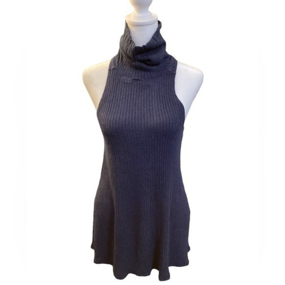 We The Free Womens Blue Ribbed Turtleneck Sleeveless Tunic Top Size XS OB502847